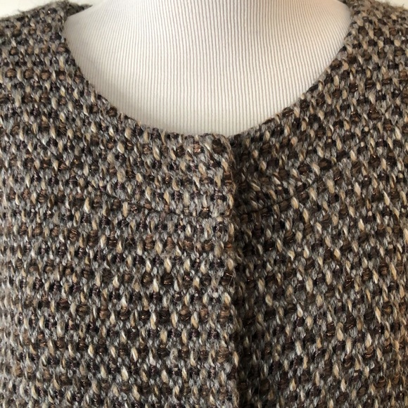 Eileen Fisher Brown Tan Tweed Italian Fabric 4-Button Swing Jacket size Large - Picture 3 of 14